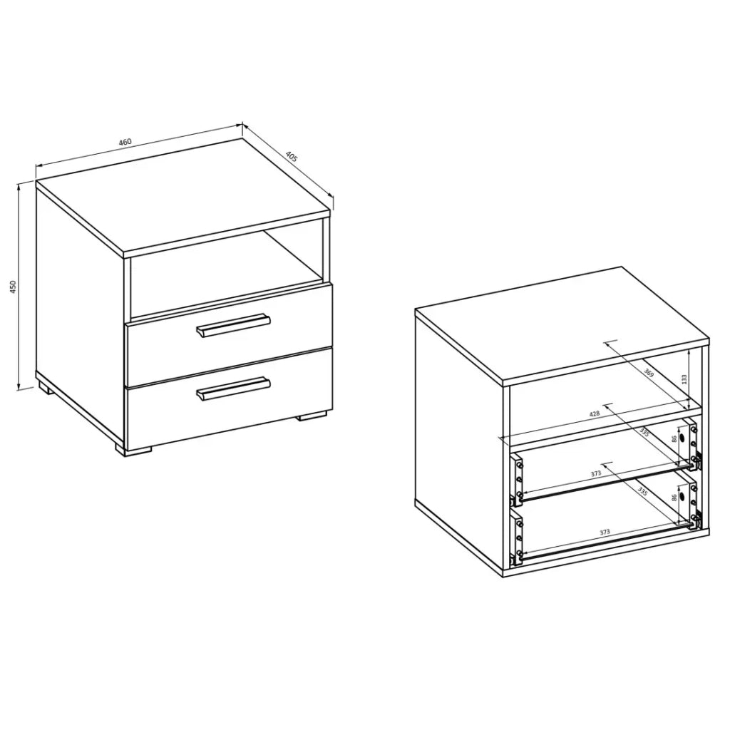 Tavolino da notte VERTIGO – 2 cassetti + 1 vano – Rovere selvaggio e beige sabbia – Maniglie dorate