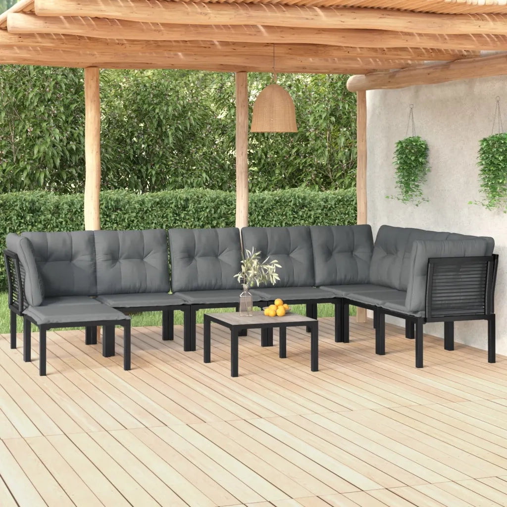 Set Salotto da Giardino 9 pz | Set di Mobili da Esterno Nero e Grigio in Polyrattan