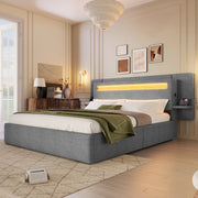 Letto imbottito 140x200 cm; letto contenitore con sollevamento idraulico; lino grigio