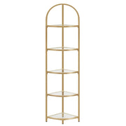 Mensola angolare a 5 ripiani libreria con struttura in metallo mensola portaoggetti in vetro temperato antiruggine per soggiorno camera da letto cucina bagno moderna 158 cm oro 12_0003487