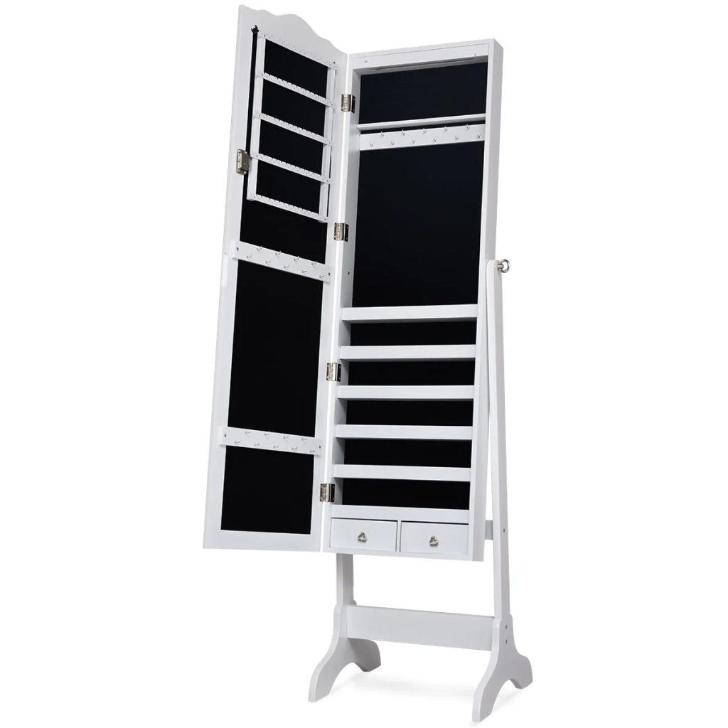 Mobile portagioielli con specchio basculante 41,5 x 37 x 160 cm ampio spazio di archiviazione elegante finitura MDF bianca 20_0010376