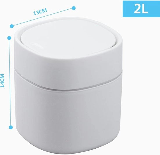 Mini contenitore di rifiuti con coperchio, 2 litri, ideale per ufficio, comodini, comodini notturni, ecc. Polipropilene (bianco, 13x13x14 cm)