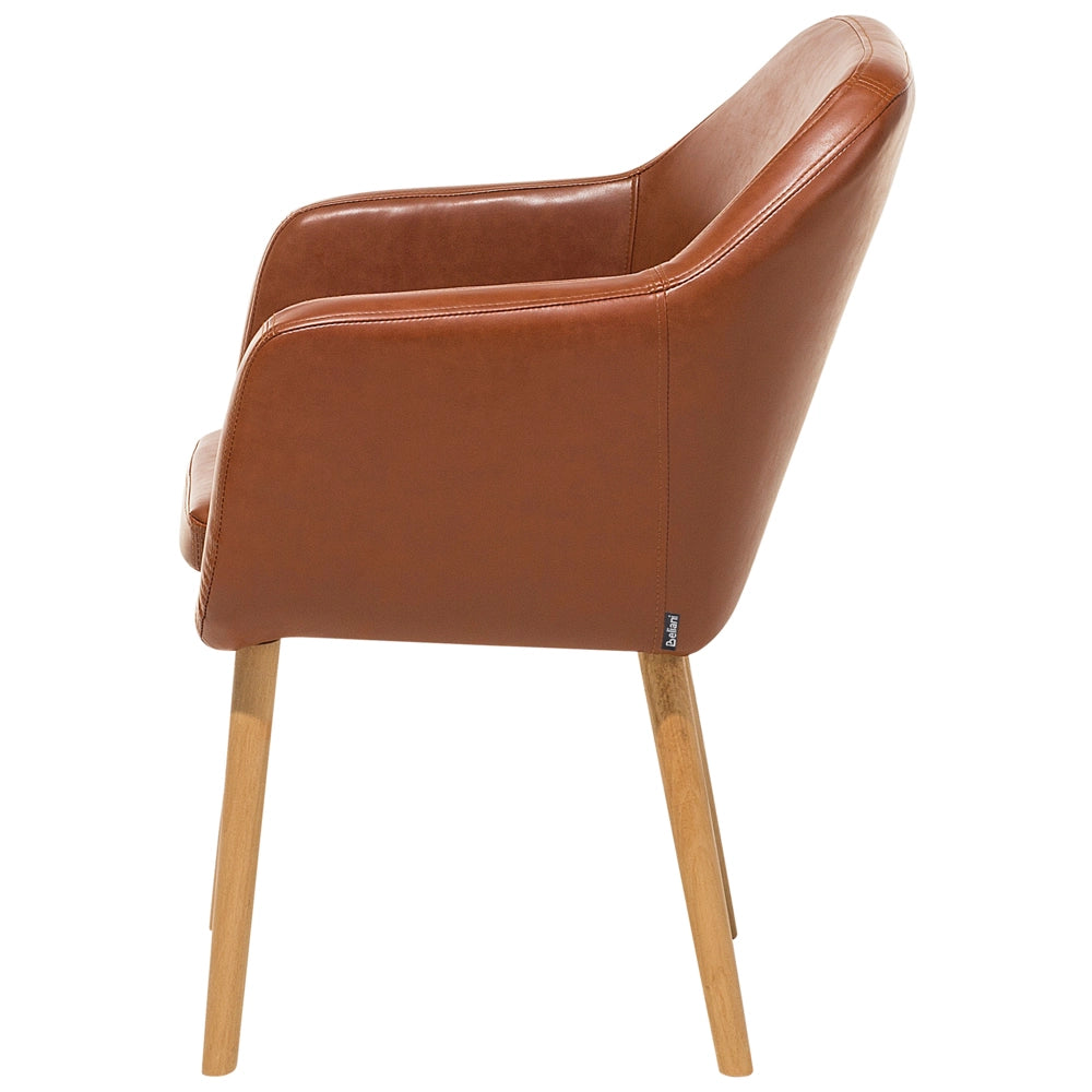 Sedia da pranzo con gambe in legno imbottite in ecopelle marrone dorato