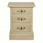 Comodino in legno Shabby chic 3 cassetti avorio anticato decorato a mano