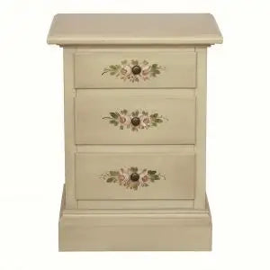 Comodino in legno Shabby chic 3 cassetti avorio anticato decorato a mano