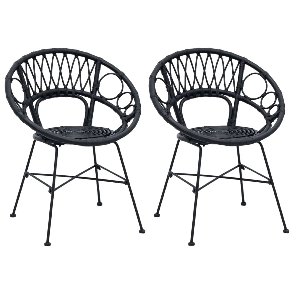 Sedia da pranzo 2 pcs Nero 49 x 51 x 81 cm Rattan e Ferro 42011561