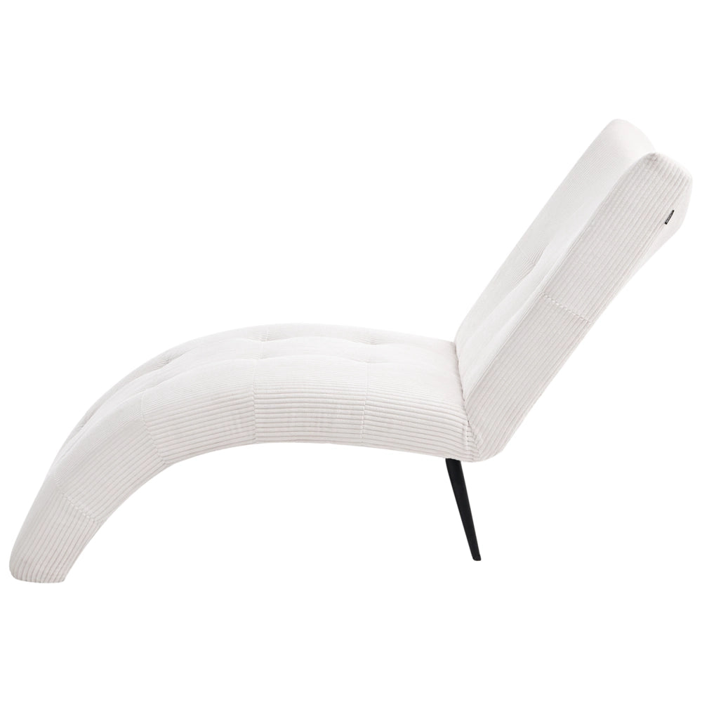 Chaise longue con rivestimento in velluto a coste bianco sporco trapuntatura a bottoni, senza braccioli, design moderno per soggiorno