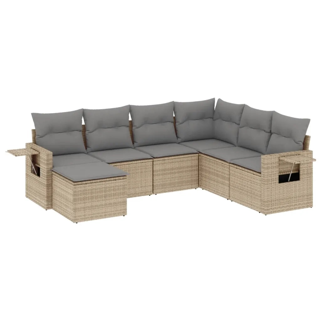 Set Divani da Giardino 7 pz con Cuscini Beige in Polyrattan 3220498