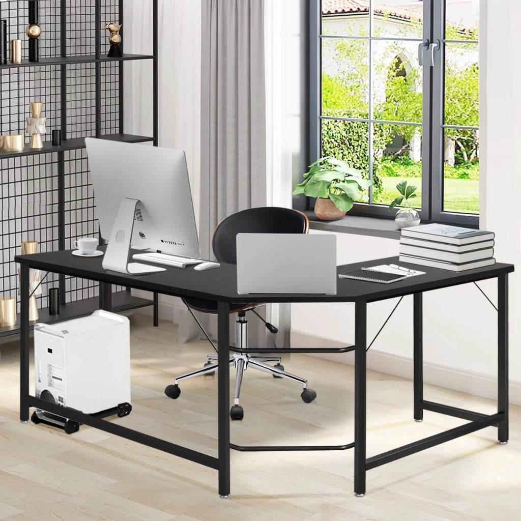 Scrivania da Lavoro a Forma di L, 168x125x74cm,Tavolo per Computer, Piedi Regolabili, Gambe in Metallo, per Studio, Ufficio e Camera da Letto, Portata di 100kg, Nero
