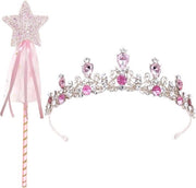 Corona per bambine con bastone magico adatta - diadema con cristalli - abbigliamento da principesse - accessori per capelli - accessori per bambine 4-12 anni
