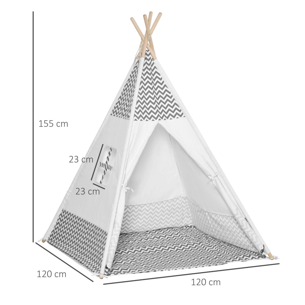 Casetta Tipi per Bambini in Legno con Ventana e Colchoneta ¨C Zephmum ¨C Grigio 120x120x155 cm