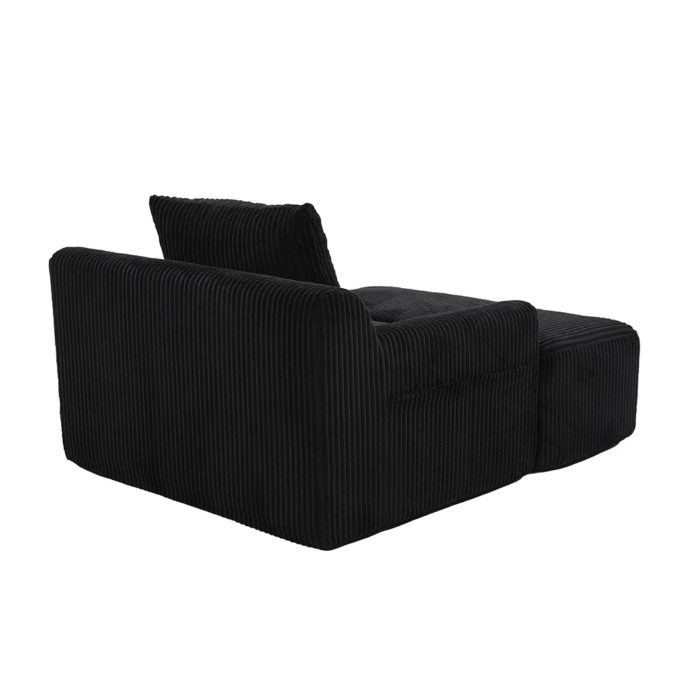 Poltrona oversize - Xylo - Velluto costato con tasche laterali, pouf e nessun assemblaggio