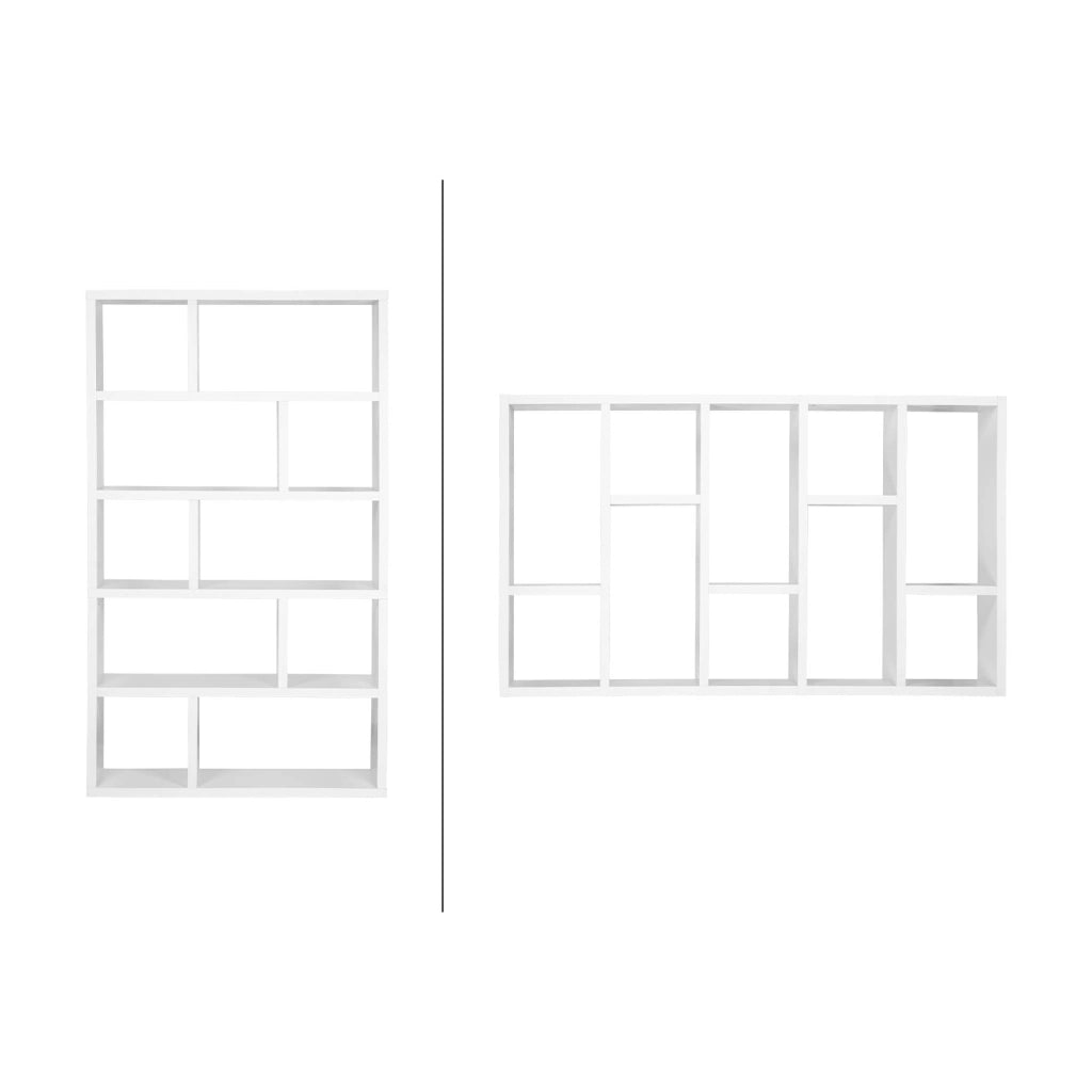 Libreria asimmetrica a 5 livelli con 10 scomparti, bianco