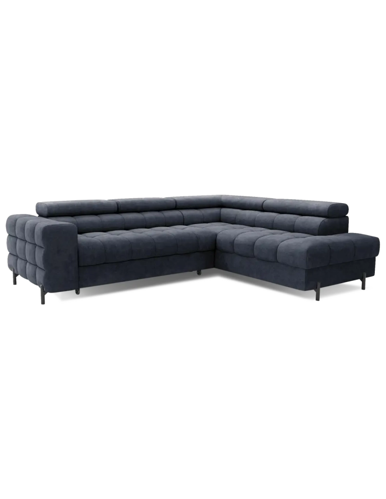 Divano letto Blu scuro FERRUM 5 posti angolo destro grande formato 276x93x200cm