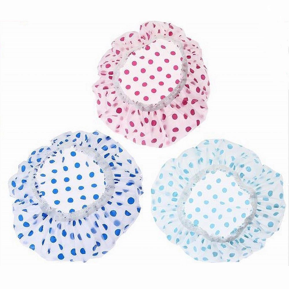 Trade Shop - Set 3pz Cuffia Per Doccia Bagno Elastico Con Pois Colorati Protegge Capelli 87177 -
