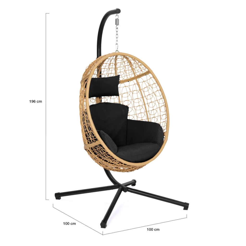 IDMarket - Poltrona sospesa a forma di uovo in rattan traforato con cuscino nero