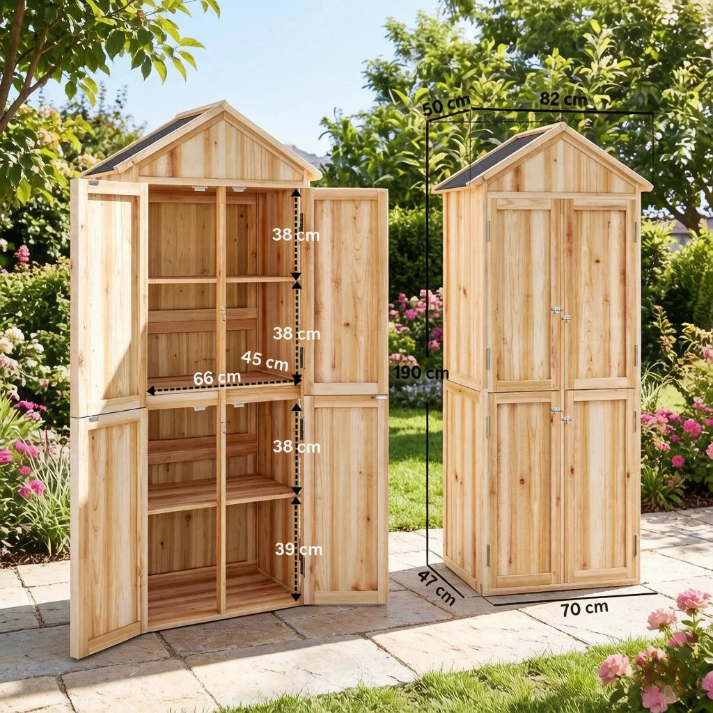 ARMADIO DA GIARDINO 82x50x190 cm Legno Naturale Tetto Inclinato