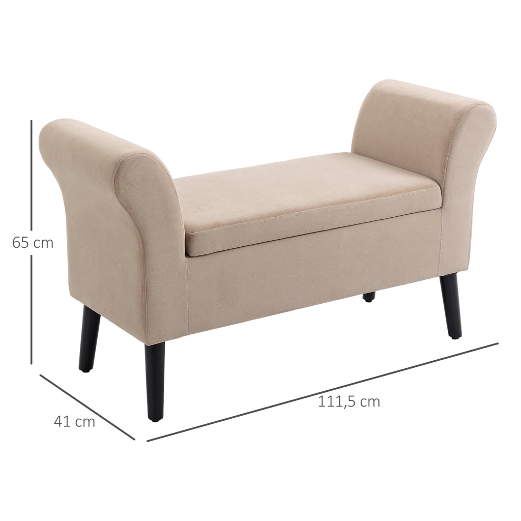 Divano con cassetti e braccioli ¨C zephmum ¨C 111,5x41x65 cm, Beige, Poliestere vellutato