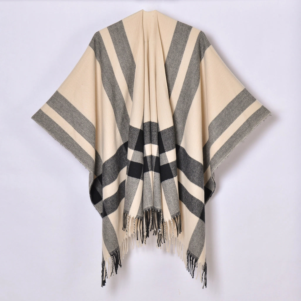 Nuovo scialle diviso con nappe, sciarpa semplice a quadri jacquard da donna