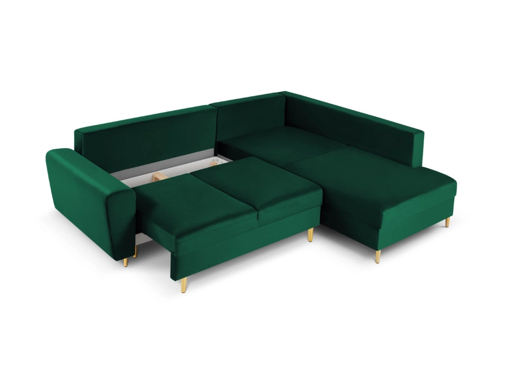 Cosmopolitan Design - Divano convertibile angolare destro con contenitore "Kyoto" 5 posti in velluto verde bottiglia 