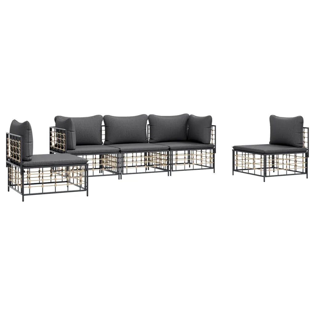 Set Divani da Giardino 5 pz | Set Salotto da Giardino con Cuscini Antracite in Polyrattan
