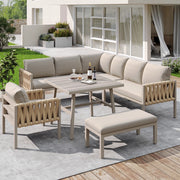 Set Divano Angolare da Giardino con Tavolino in Vetro ¨C MINIMAL ¨C Polyrattan Beige con Cuscini