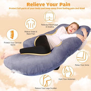 Cuscino per la gravidanza, Cuscino laterale a forma di U con copertura, Cuscino J per l'allattamento, Cuscino di posizionamento grande, Cuscino per donne e laterali, colore blu grigio