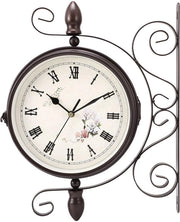 Orologio Esterno in Acciaio con Clessidra, Doppia Facia, Resistente alle Intemperie, Decorativo con Attacco a Parete e Silenzioso, con Clessidra in Quarzo, per Esterno, con Pendolo Ronde, con Clessidra Retro, con Beugel per Parete.