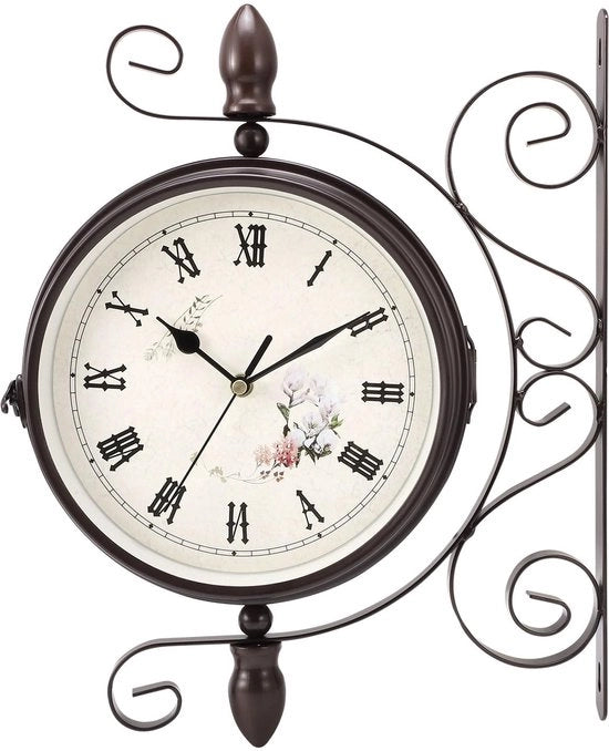 Orologio Esterno in Acciaio con Clessidra, Doppia Facia, Resistente alle Intemperie, Decorativo con Attacco a Parete e Silenzioso, con Clessidra in Quarzo, per Esterno, con Pendolo Ronde, con Clessidra Retro, con Beugel per Parete.