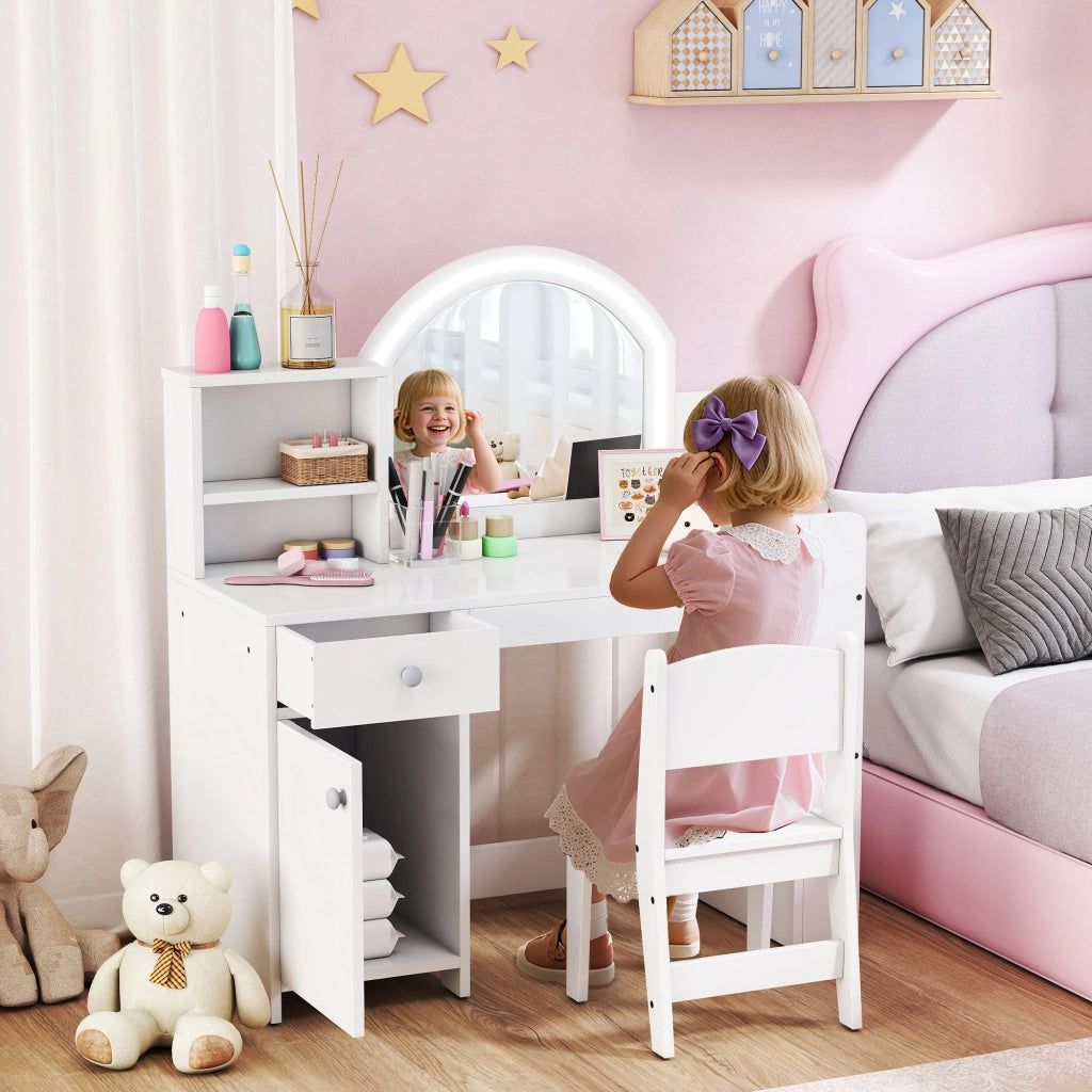 Tocador de Maquillaje per Bambini con Specchio LED e Cassetto ¨C Zephmum ¨C Bianco