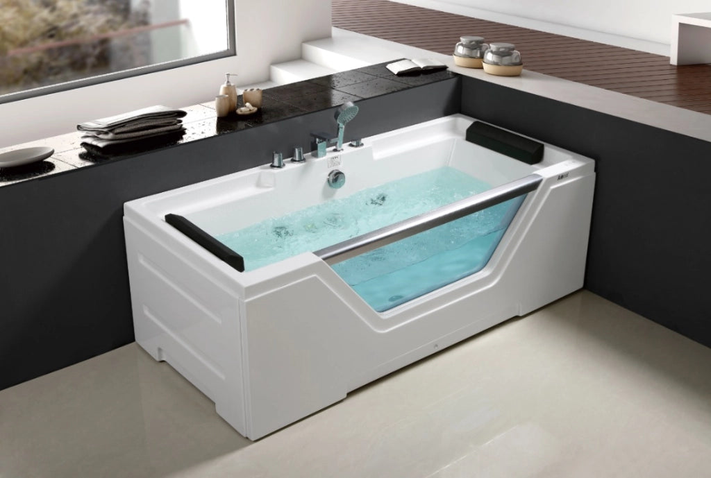 Vasca idromassaggio 170x80cm con vetro frontale riscaldatore e airbubble Sicorage Oblega