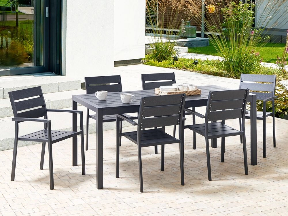 Tavolo da pranzo con struttura in alluminio anodizzato nero per 6 persone 180 x 90 cm dal design moderno