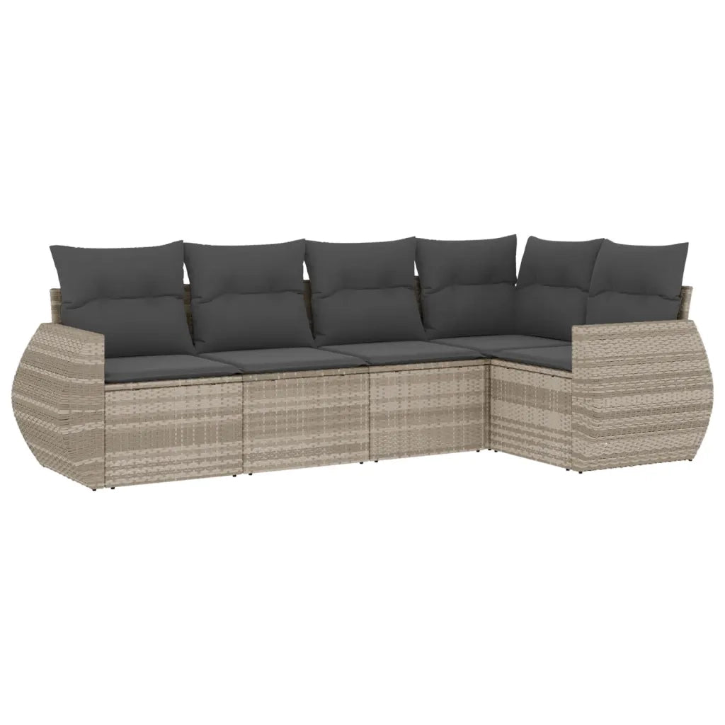 vidaXL Set Divano da Giardino 5pz con Cuscini Grigio Chiaro Polyrattan
