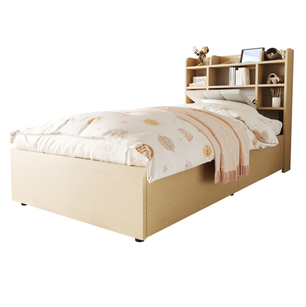 Letto contenitore 90x200 cm con alzata idraulica; prese USB e Type-C in MDF