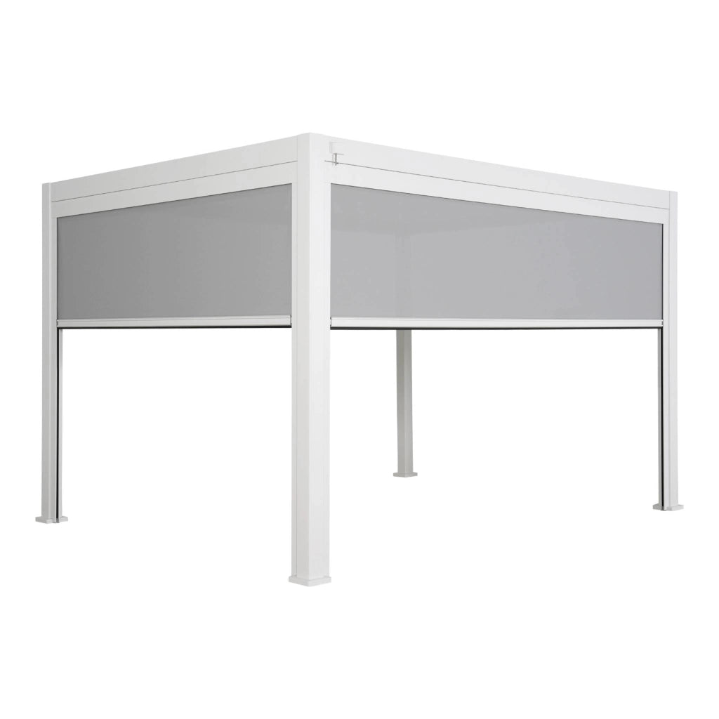 Pergola bioclimatica bianca + tenda 3m + tenda 4m
