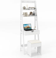 Tavolo da Toeletta con Sgabello con 3 Ganci, Scaffale da Stocaggio per Cosmetici, Set Mobile Camerette con Specchio Apribile, 60x40x180 cm