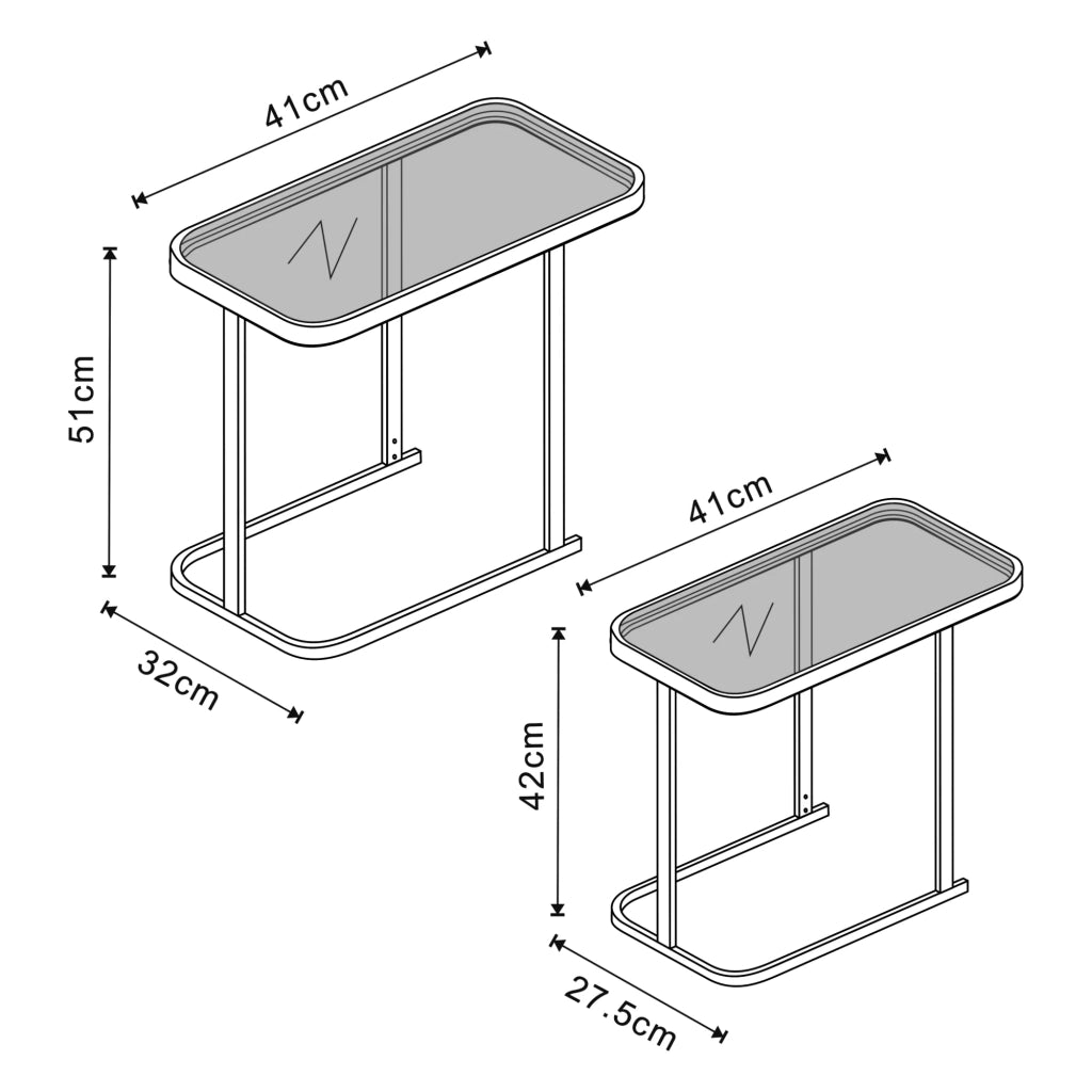 Set di 2 tavolini da caffè impilabili di diverse dimensioni vetro temperato da 4 mm metallo nero 03_0010601