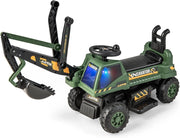 Escavatore Cavalcabile per Bambini, Ruspa Cavalcabile con Sedile Scomparto Portaoggetti, Funzione di Musica e di Educativa, Regalo per Bambini 3 Anni+ (Verde)