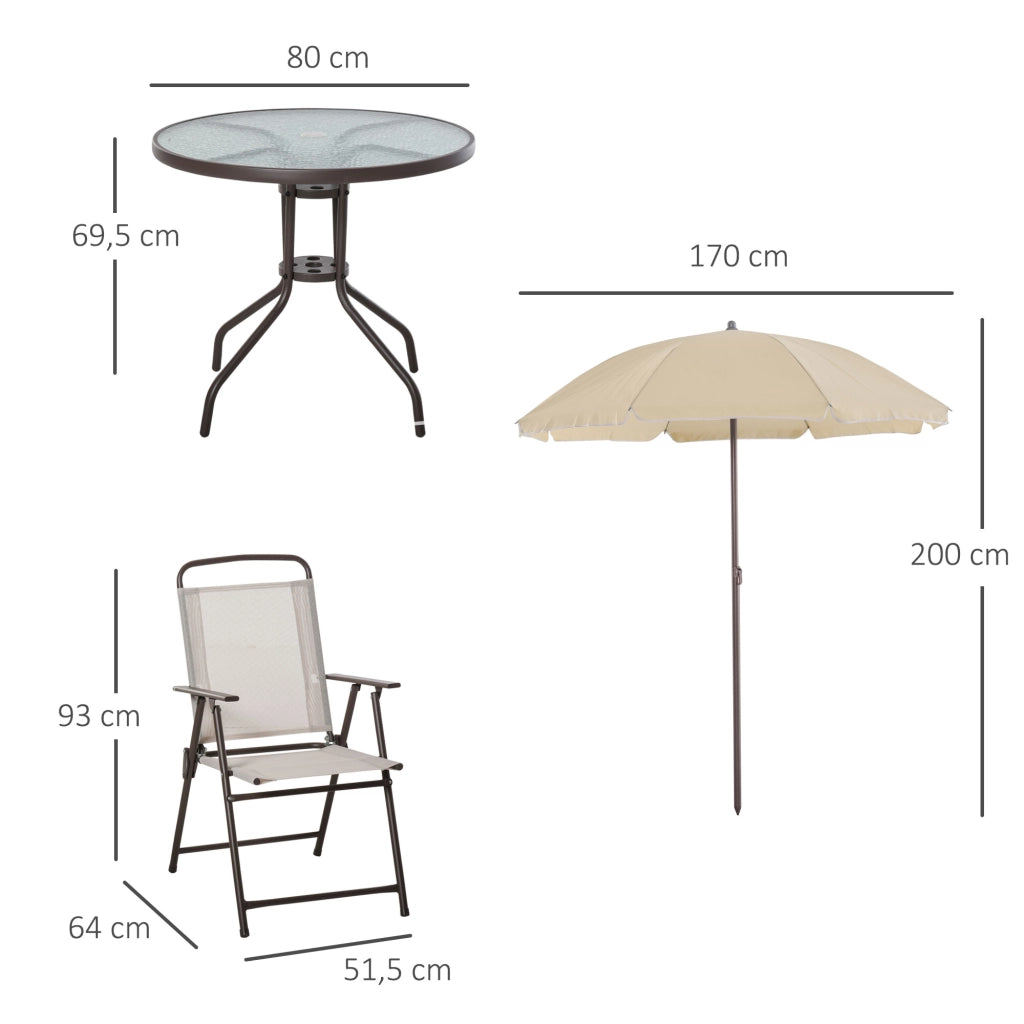 Set da giardino 6 pezzi ¨C zephmum ¨C tavolo rotondo + 4 sedie pieghevoli + ombrellone beige