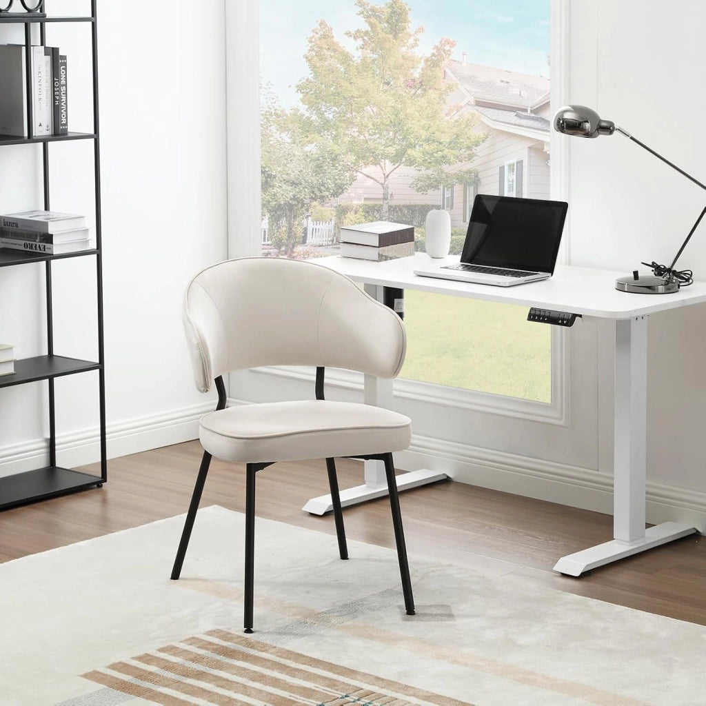 Set di 2 Sedie per Sala da Pranzo, Sedie da Cucina con Schienale, Sedie Imbottite e Rivestite in Velluto con Gambe Metalliche, Sedie Moderne per Camera da Letto, Soggiorno, Crema, BH389cm-2