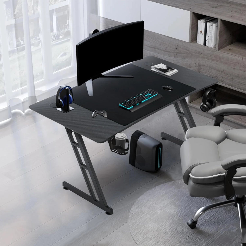Tavolo da gioco, 160 x 60 cm, altezza regolabile, con foro e supporto per cuffie e tazze, in fibra di carbonio, ergonomico, PC