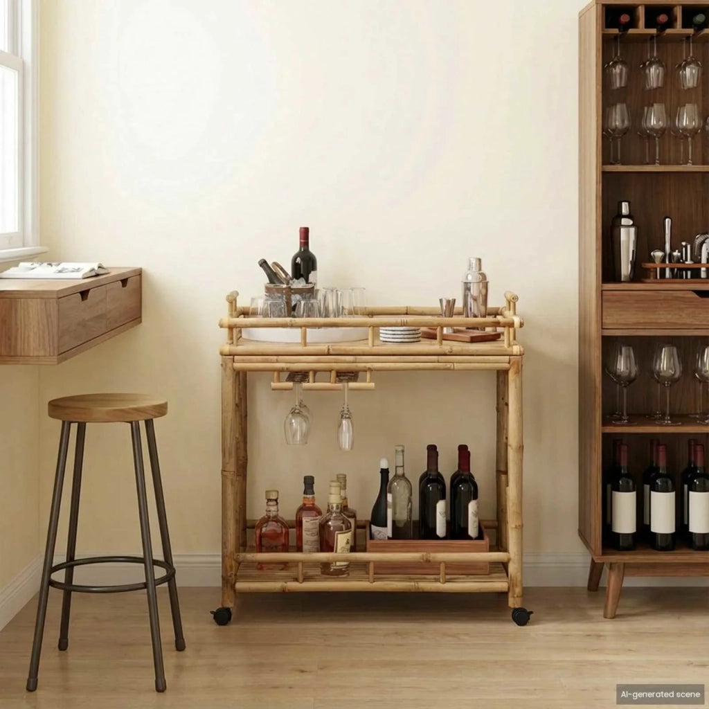 Carrello da vino con ruote Naturale 85 x 50 x 93 cm Bambù