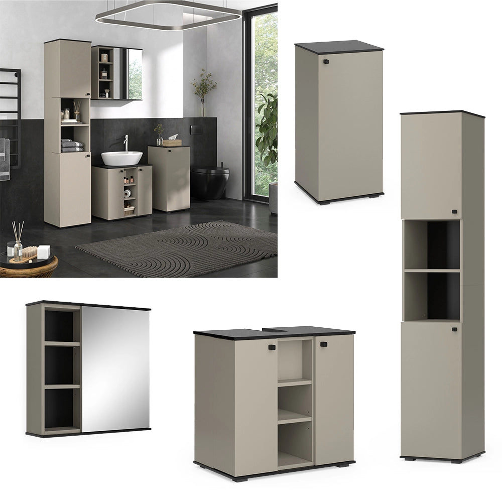 Vicco Set di mobili da bagno Grigio 4 pezzi, con unità alta e unità midi