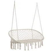 Amaca a Dondolo da Giardino e Casa a 2 Posti, Telaio Metallo e Seduta Cotone 130x75x35cm, Bianco Crema