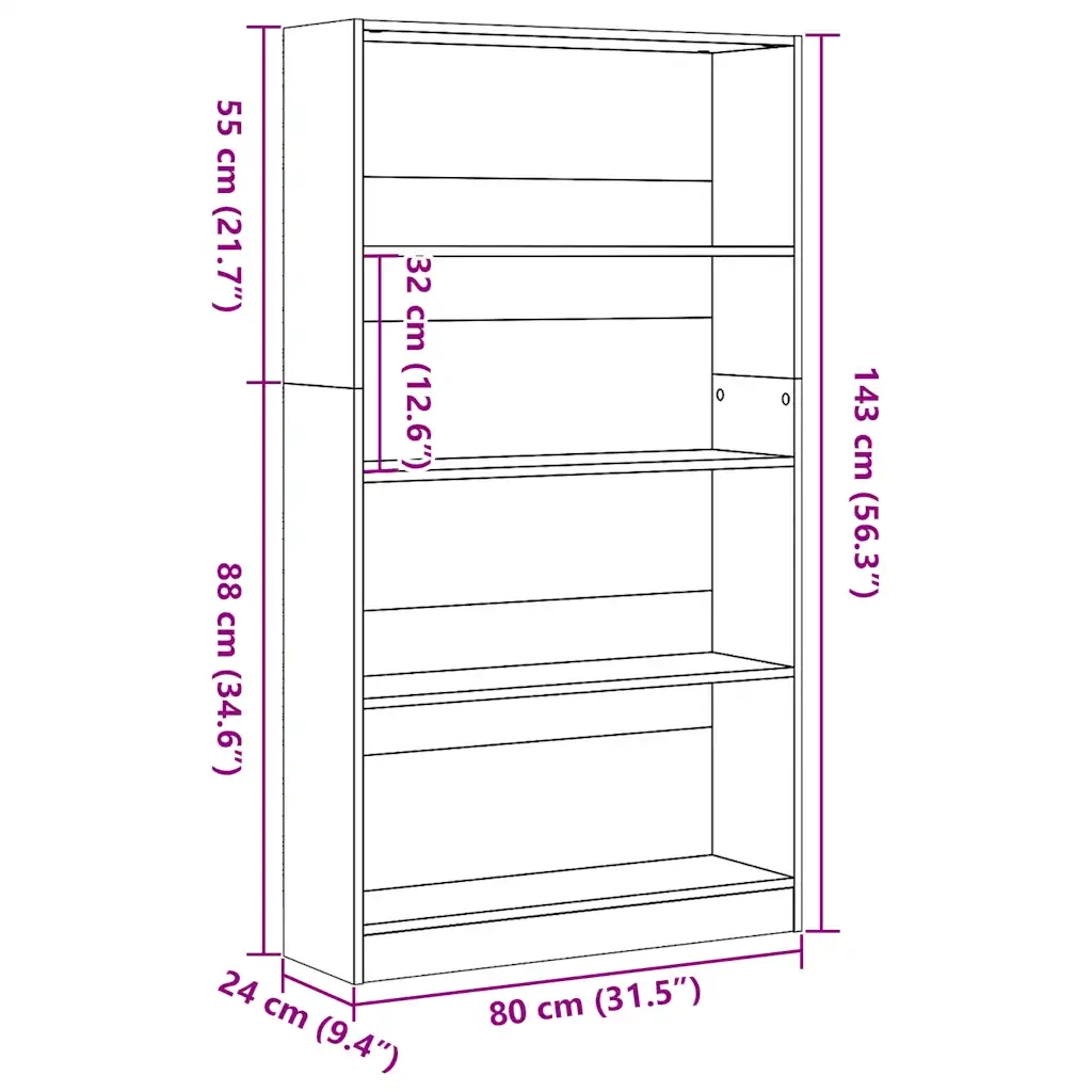 Libreria Rovere Fumo 80x24x143 cm in Legno Multistrato 857848