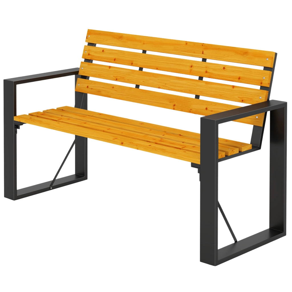 Panchina da Giardino 2 Posti Legno Massello Acciaio ¨C zephmum ¨C Naturale 136x54x82