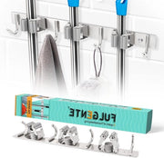 Sostegno per asse da parete in acciaio inossidabile con 3 supporti e 4 ganci, inclusivo di viti e strisce adesive, per uso in bagno, garage, giardino