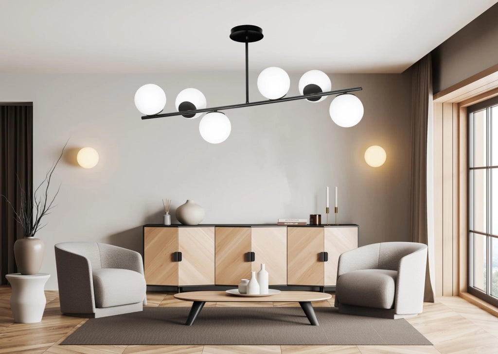 Lampadario Emibig BIOR 6xE14 nero con vetro bianco