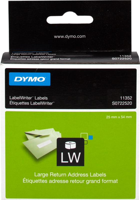 DYMO LW etichette di ritorno originali / 25 mm x 54 mm / 12 rotoli da 500 etichette facilmente staccabili / autoadesive / per etichettatrici LabelWriter / originali
