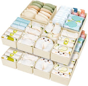 Organizzatore di armadietto - Sistema di cassetti pieghevoli, organizzatore di intimo, cassetta di stoccaggio tessuti, armadio per cravatte, calze, reggiseni, abbigliamento per bambini, 15 pezzi (beige)